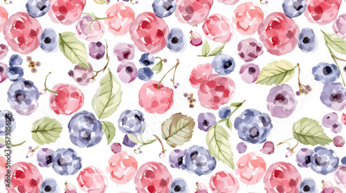 Watercolor pattern berries on white background