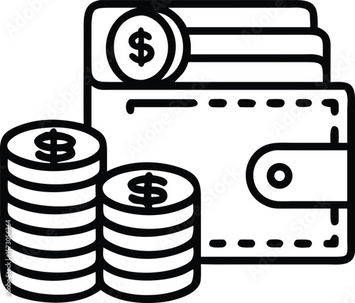 Outline illustration of stacked coins against a solid background wall