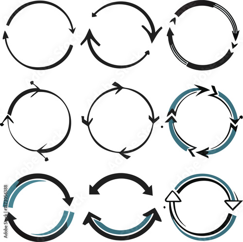 Circular arrow diagrams with black and blue accents arrows cycle