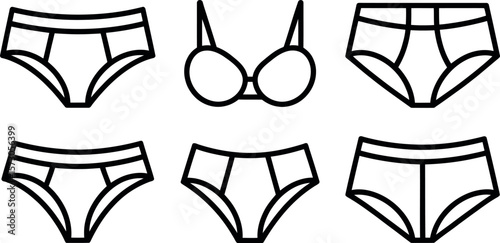 Vector Underwear Icons: Bra and Panties Line Art Set