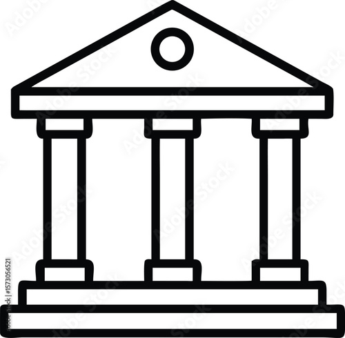 Minimalist line art icon of a classic bank building with columns