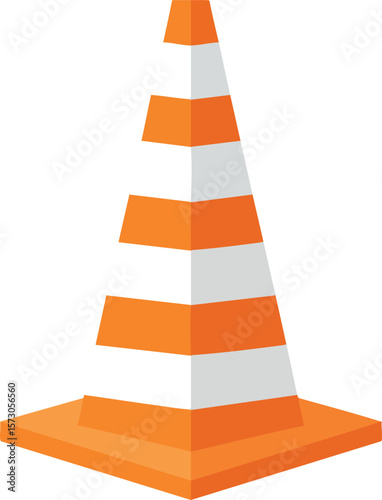 Traffic cone safety equipment orange and white striped hazard marker vector illustration