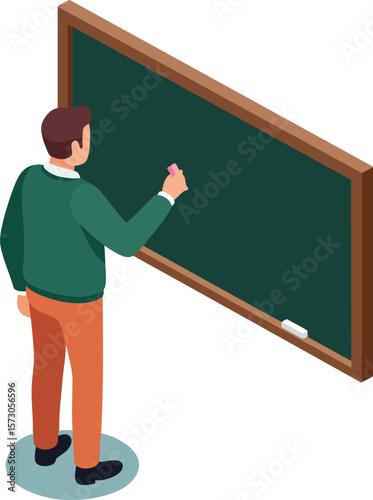 Man writing on blackboard in classroom teaching education concept vector illustration isolated on white background