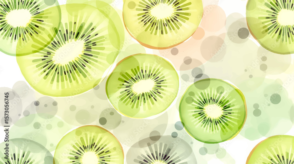 Fototapeta premium Watercolor kiwi pattern on white background