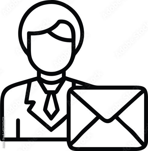 Clean line art icon representing a person connected to communication via an email symbol