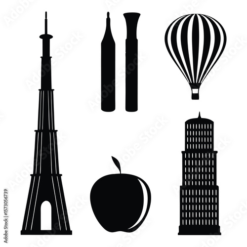 Tower hot air balloon markers apple skyscraper vector