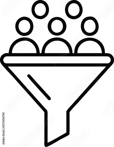 Abstract funnel icon with diverse users entering a business process flow
