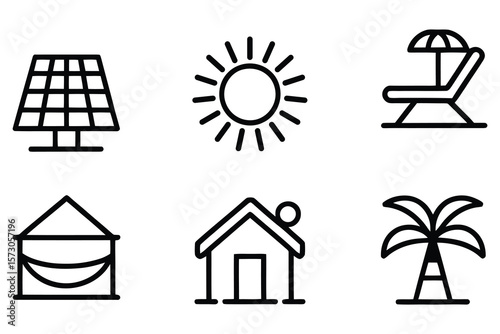 Solar panel sun lounge chair house palm tree hammock