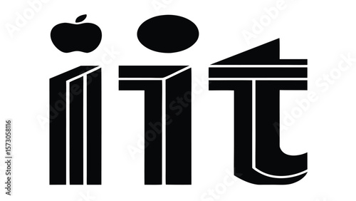 Stylized black letters iit with an apple and circle on a white background