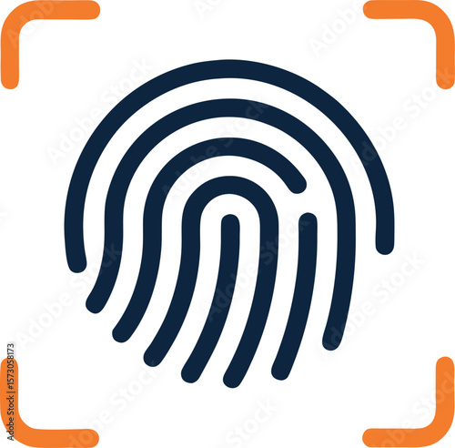 Dark blue fingerprint scan with orange corner markers identification security