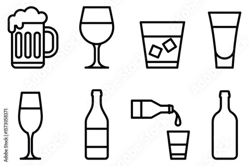 Various alcoholic beverage icons beer mug wine glass