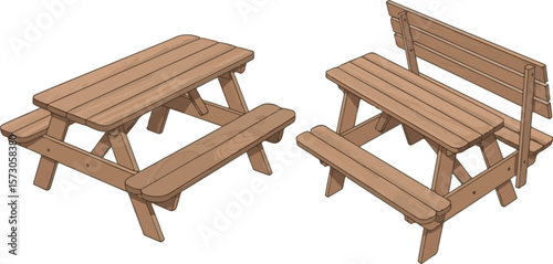 Wooden picnic tables with attached benches wooden bench outdoor furniture