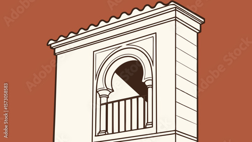 Architectural detail of a moorish style building with arched window 
