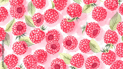 Watercolor background pattern raspberry on white background
