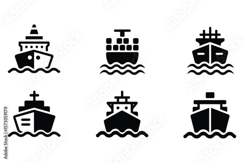 Various ship icons on water boat vessel