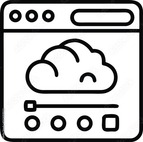 Outline icon of a cloud software panel with a digital interface and data elements