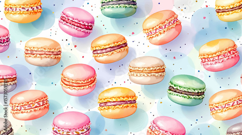 Watercolor pattern macaroni on white background vector	