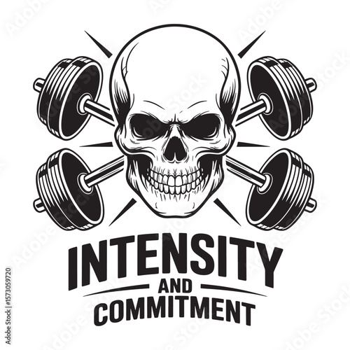Intensity and Commitment Skull Dumbbells T Shirt Design