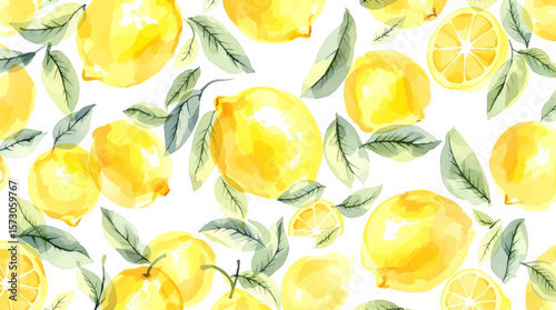Hand drawn watercolor lemon Sicilian painting on white background. Fruit vector illustration. Pattern watercolor fruit.	