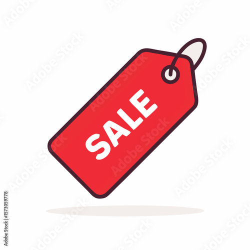 Red sale tag with white text and white string vector