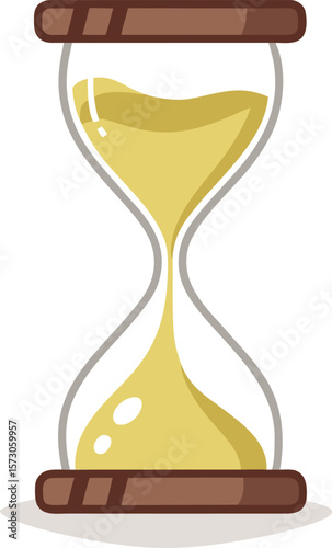 Brown hourglass with yellow sand flowing time measurement