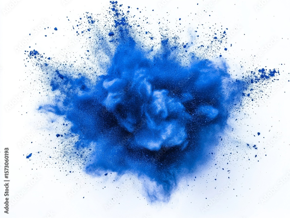 Obraz premium Vibrant Blue Powder Explosion Cloud on White Background: Abstract Art Photography