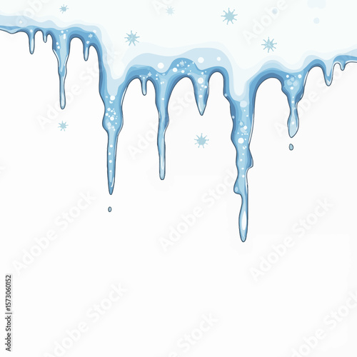 Dripping blue ice texture with stars on white background  