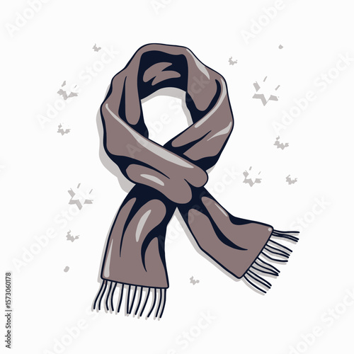 Cozy grey wool scarf with fringes on a light background  