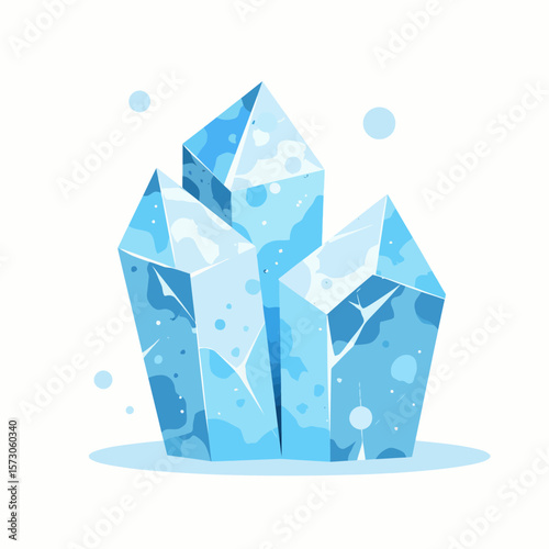 Ice crystals in light blue color with bright reflections  