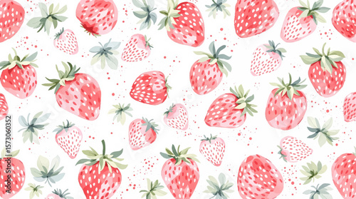 Watercolor rstrawberry on white background seamless vector pattern	