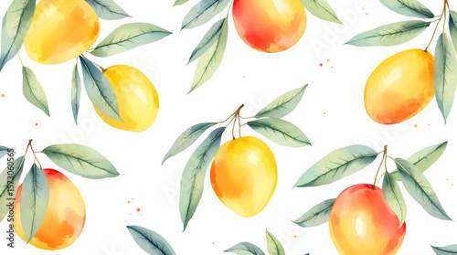 Peaches, Watercolor background pattern Peaches on white background