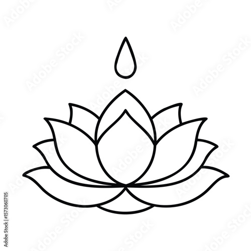 Outline lotus flower with a water drop above on a floral blossom