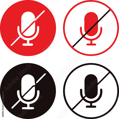 Muted microphone icons red black white sound audio