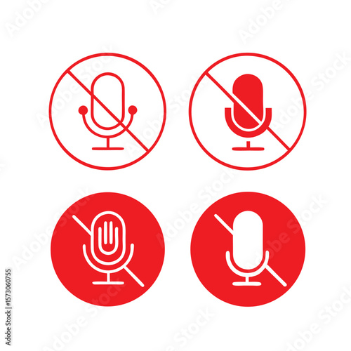 Red microphone prohibition icons vector illustration mute audio