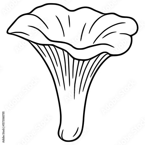 A vector illustration of a chanterelle mushroom, depicted in a simplified, hand-drawn style with bold black outlines and a focus on the unique shape and texture of the mushroom cap and stem.