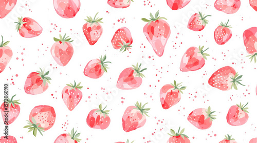 Watercolor pattern with ripe strawberries on a white background