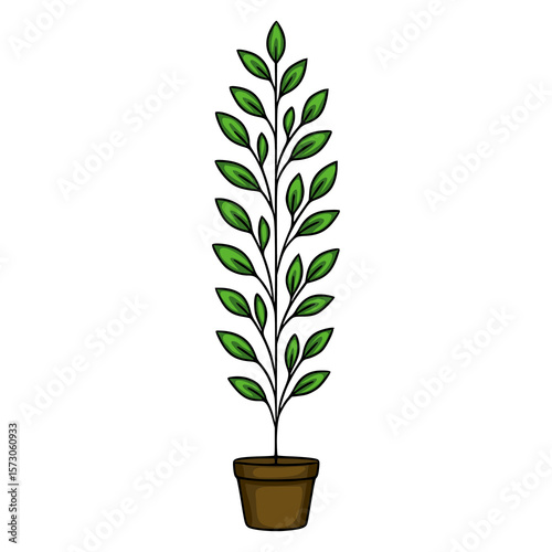 A vector illustration of a stylized potted plant with vibrant green leaves, exhibiting a minimalist design aesthetic perfect for home decor or botanical-themed projects.