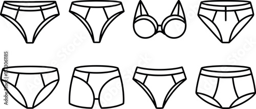 Vector illustration: Modern lingerie line art icons set