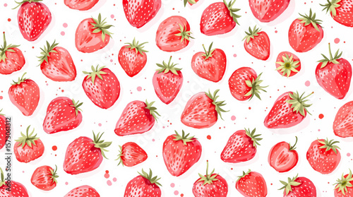 Watercolor pattern with ripe strawberries on a white background