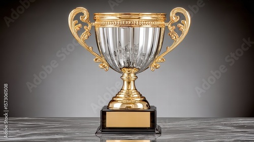 A sleek golden trophy cup polished and shining set against a dark background perfect for celebrating achievements