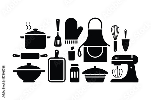 Kitchen Utensils and Appliances Collection Silhouette cooking baking