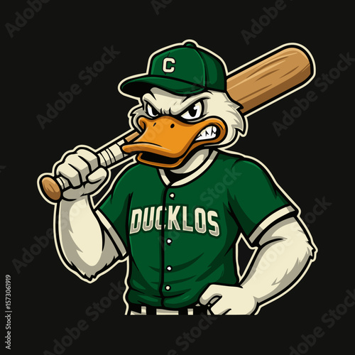 Duck Mascot Logo Featuring Cheerful Bird with Wide Smile in Clean Vector Art