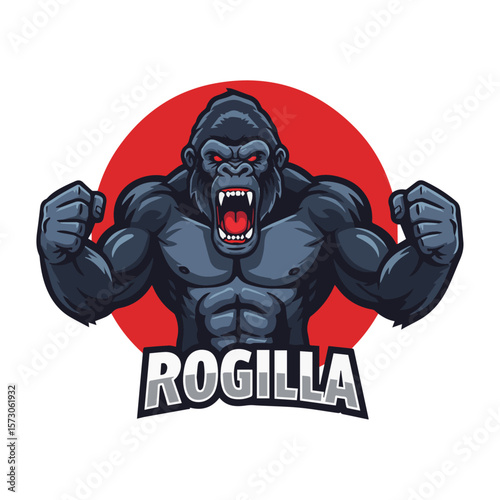 Gorilla Mascot Logo with Powerful Pose and Fierce Expression in Vector Format