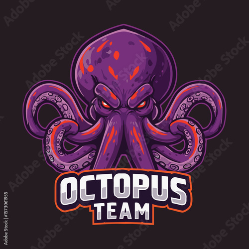 Octopus Mascot Logo with Tentacles Spread and Playful Expression in Vector Art