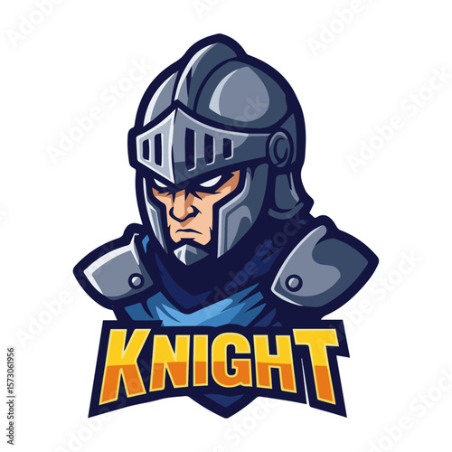 Knight Mascot Logo with Helmet and Shield in Bold Vector Illustration