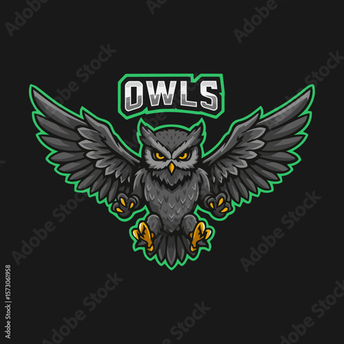 Owls Mascot Logo with Wide Eyes and Serious Expression in Vector Style