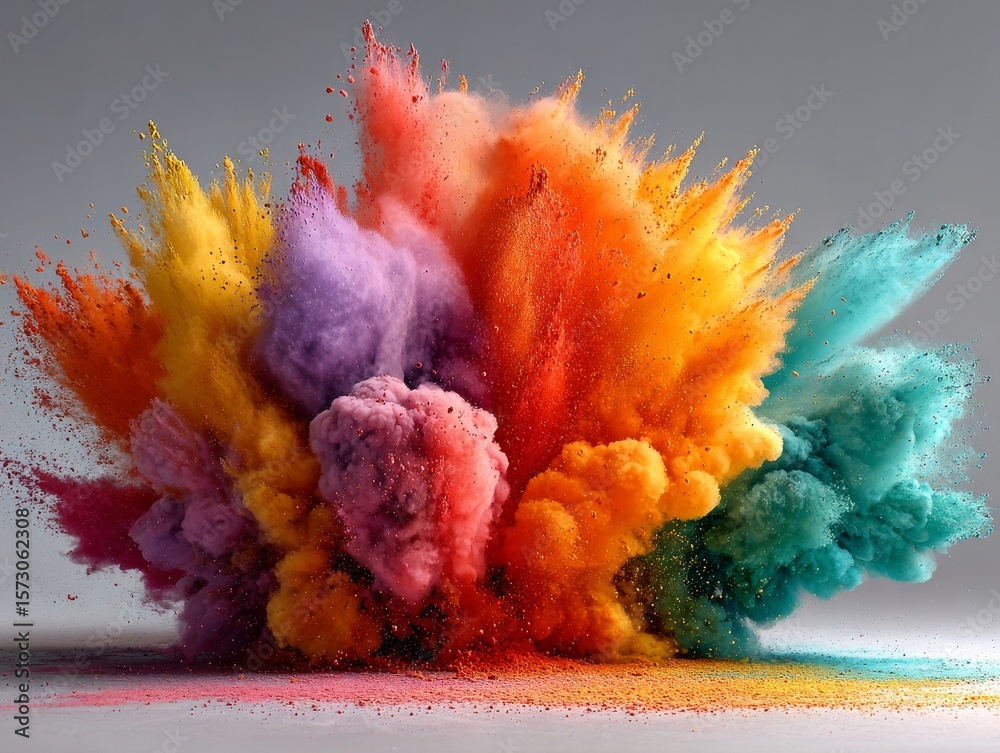 Fototapeta premium Vibrant Multicolored Powder Explosion: Abstract Art Photography in Studio Setting