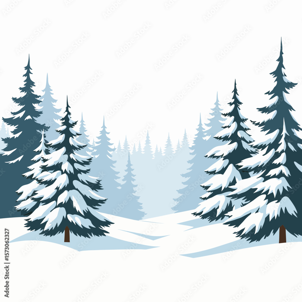 Fototapeta premium Winter landscape with snow-covered pine trees in a serene forest 