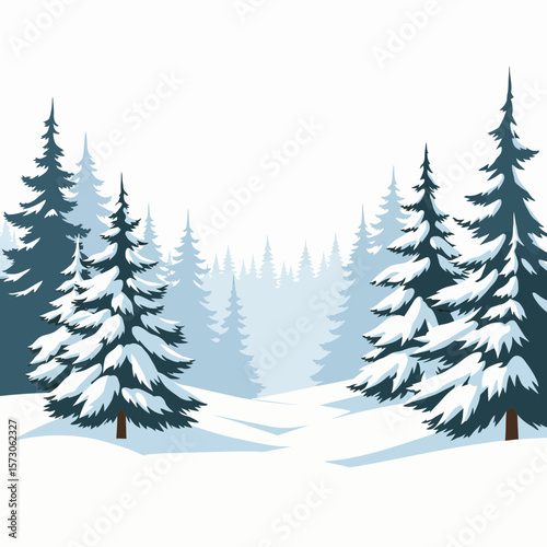 Winter landscape with snow-covered pine trees in a serene forest  