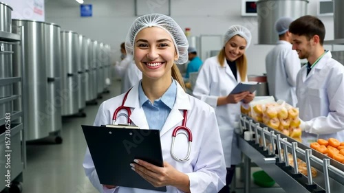 Workers in a food production facility prepare and package items while maintaining safety and hygiene standards during a busy day at the plant